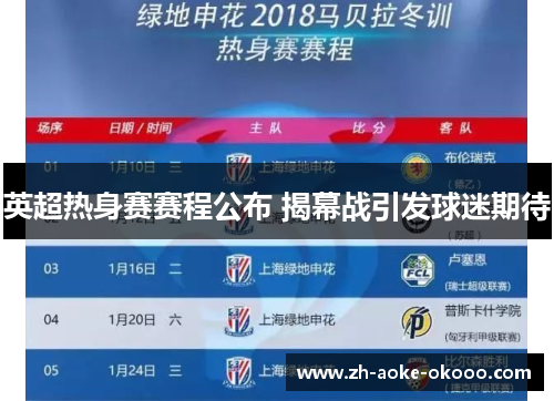 英超热身赛赛程公布 揭幕战引发球迷期待